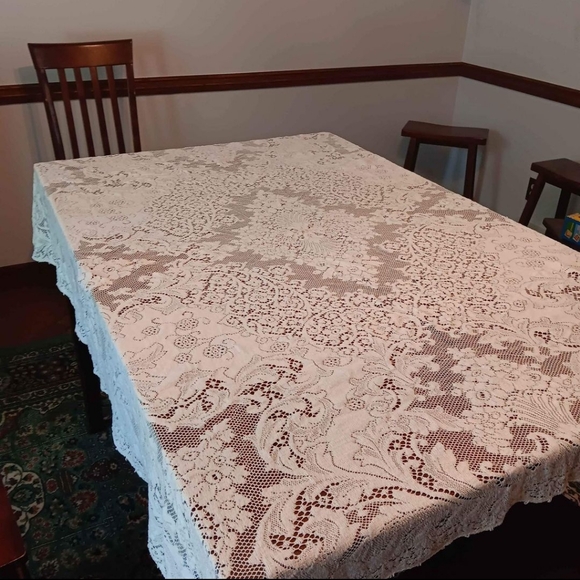 Vtg Cotton Quaker Lace Tablecloth #4370 70"x60" Rectangular Bone - Picture 2 of 9
